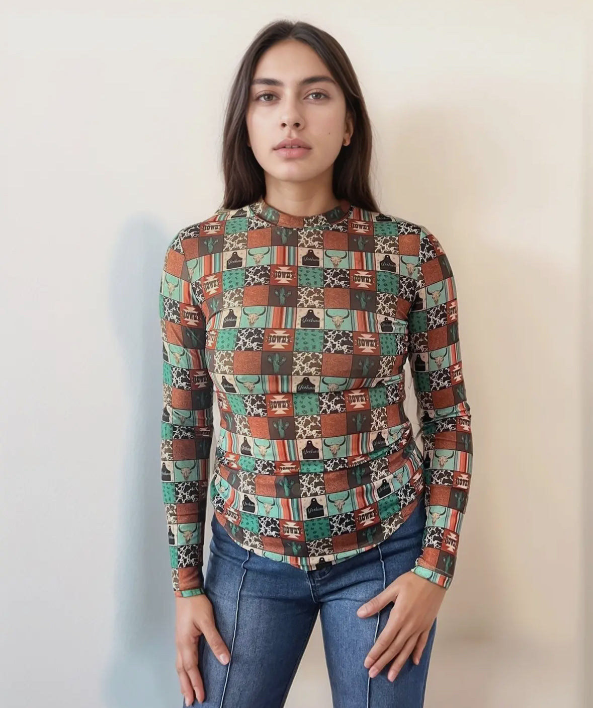 Western Checkered Mesh Top