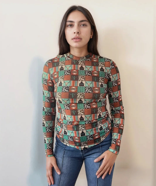 Western Checkered Mesh Top