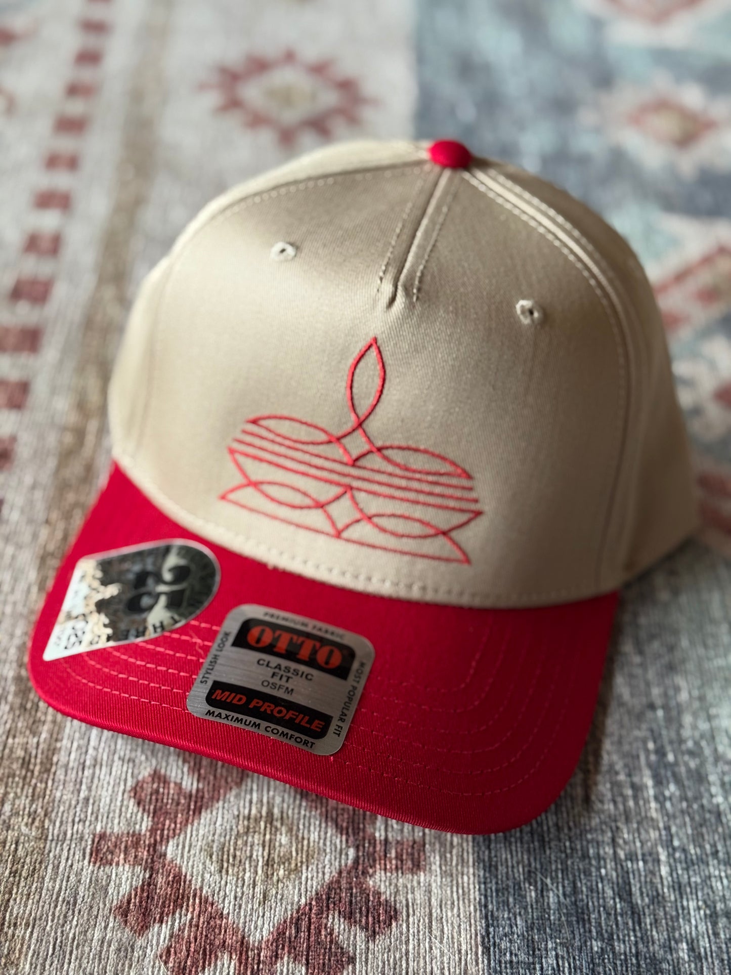Tan/ Red Bootstitch Cap