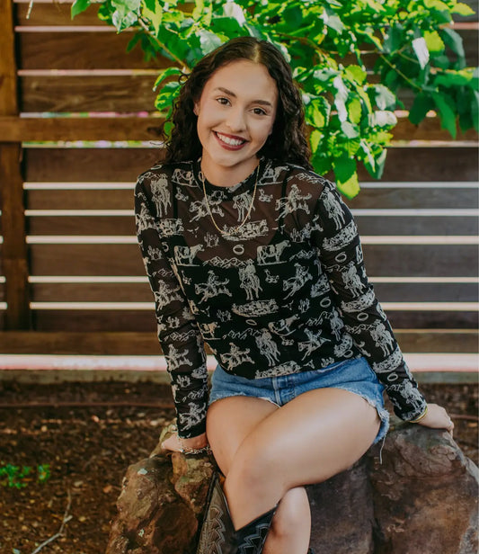 Western Scene Mesh Top