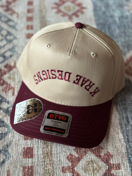 Tan/ Maroon Block Letter Cap