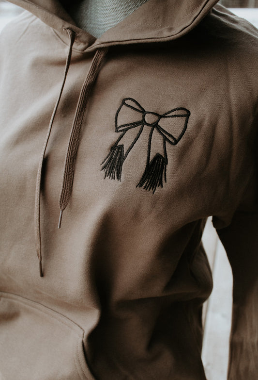 Tan Bow Embroidered Hoodie