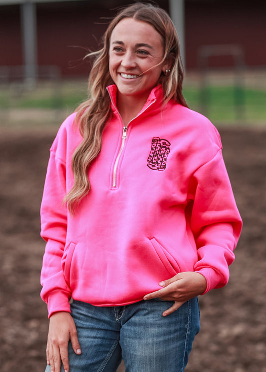 Neon Pink Embroidered Boots Quarter Zip