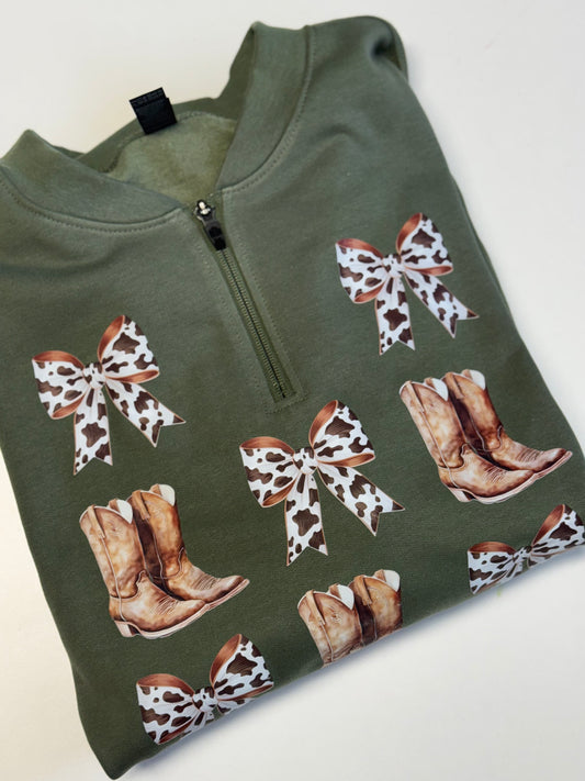 Boots & Bows Quarter Zip Crew