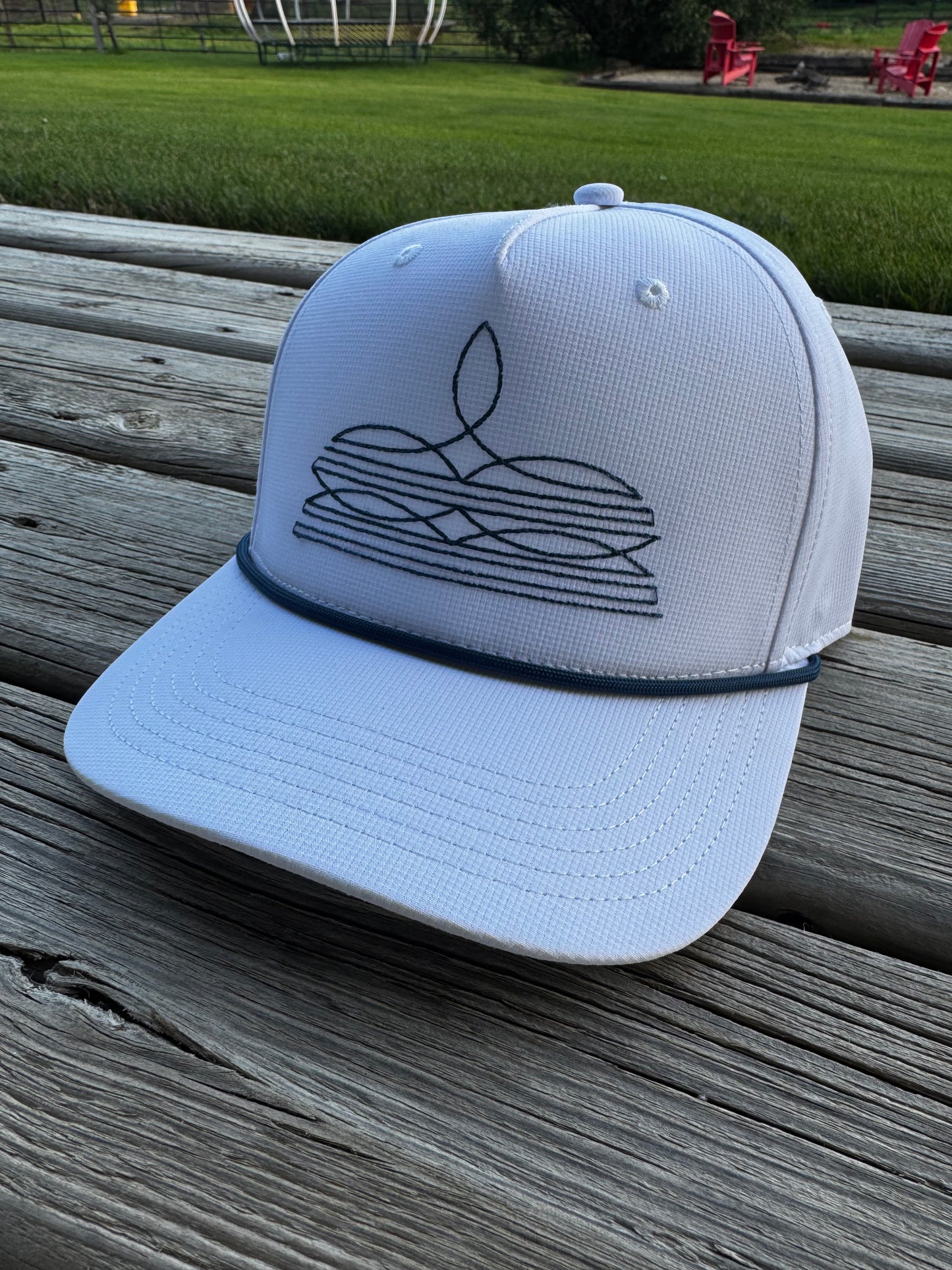 White & Navy Bootstitch Cap
