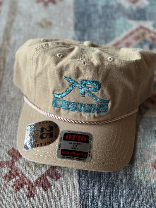 Khaki Turquoise Logo Cap