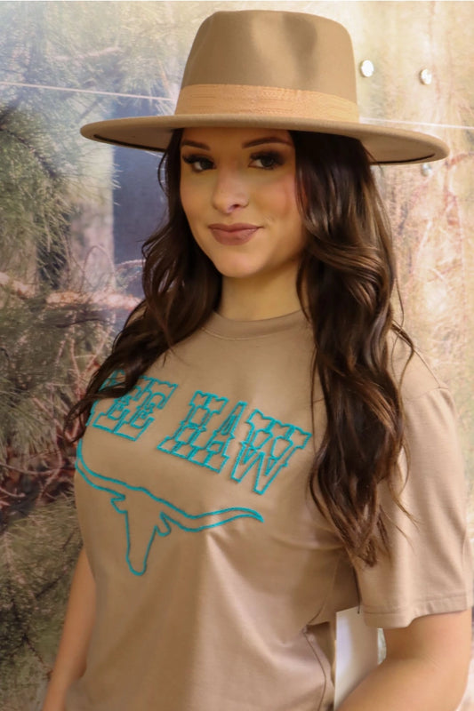 Yeehaw Longhorn Embroidered Tee