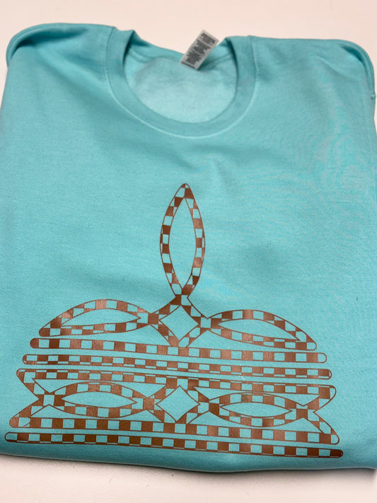 Teal Checkered Stitch Crew