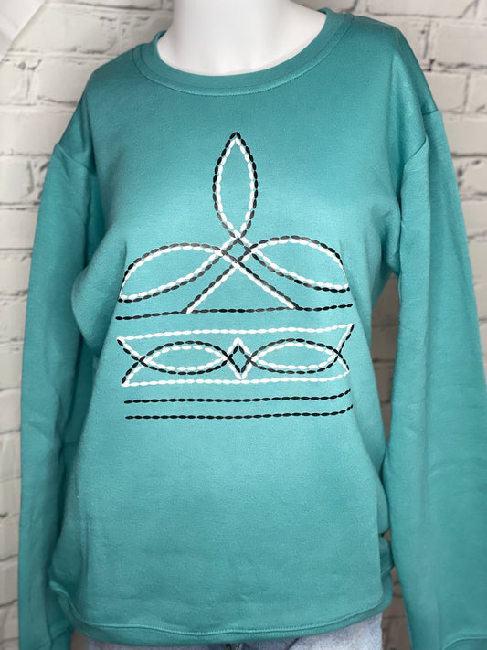 Teal Bootstitch Crew