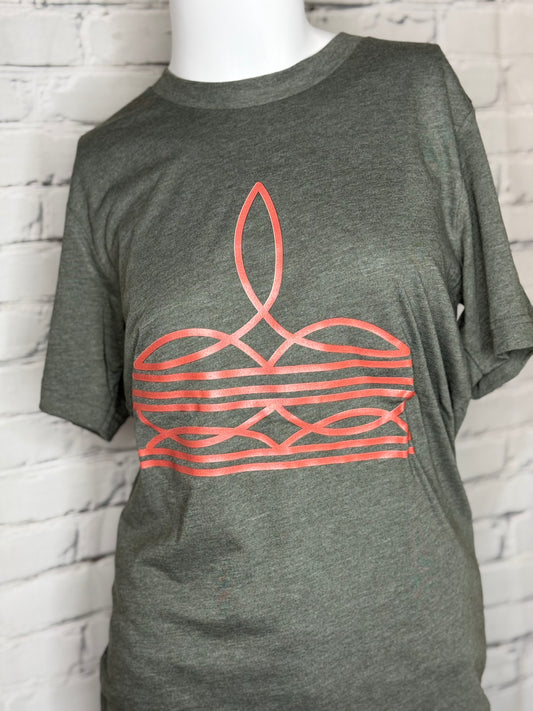 Grey/ Rust Bootstitch Tee