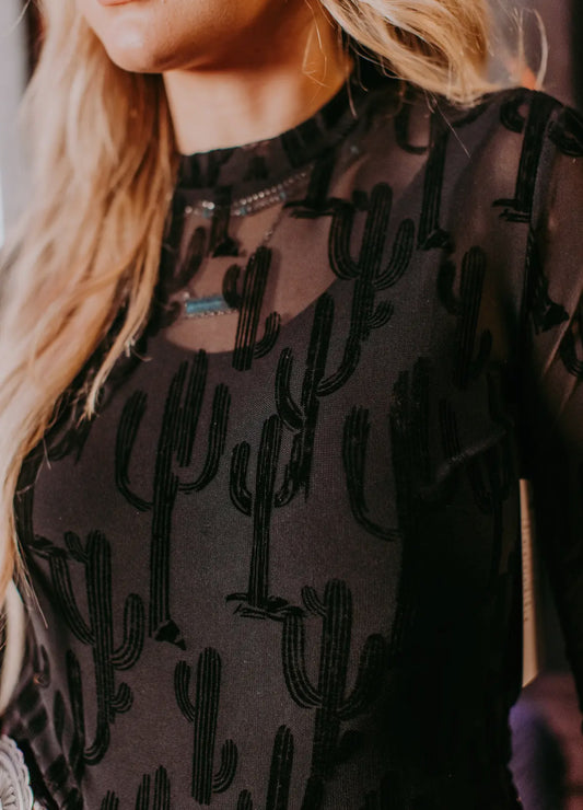 All About Cactus Black Mesh Top