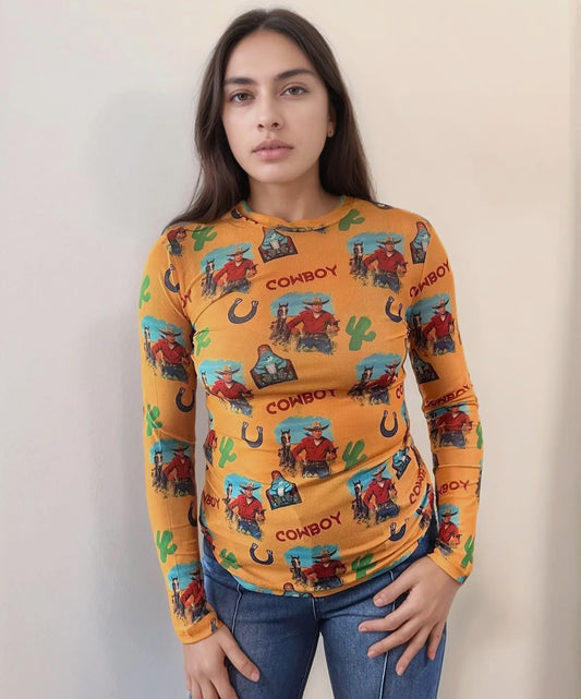 Vintage Cowboy Mesh Top