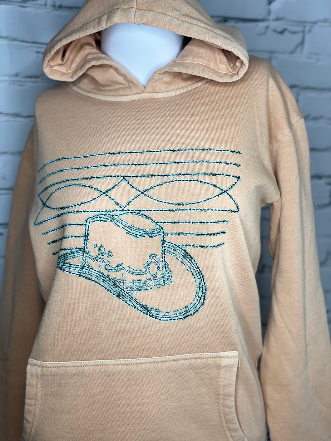 Turquoise Stitched Cowboy Hat Hoodie