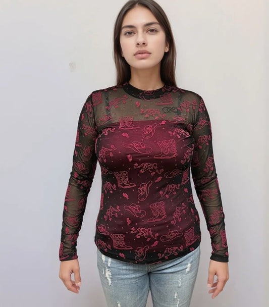 Country Velvet Mesh Top
