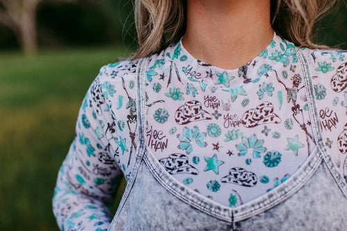 Turquoise & Yeehaw Mesh Top